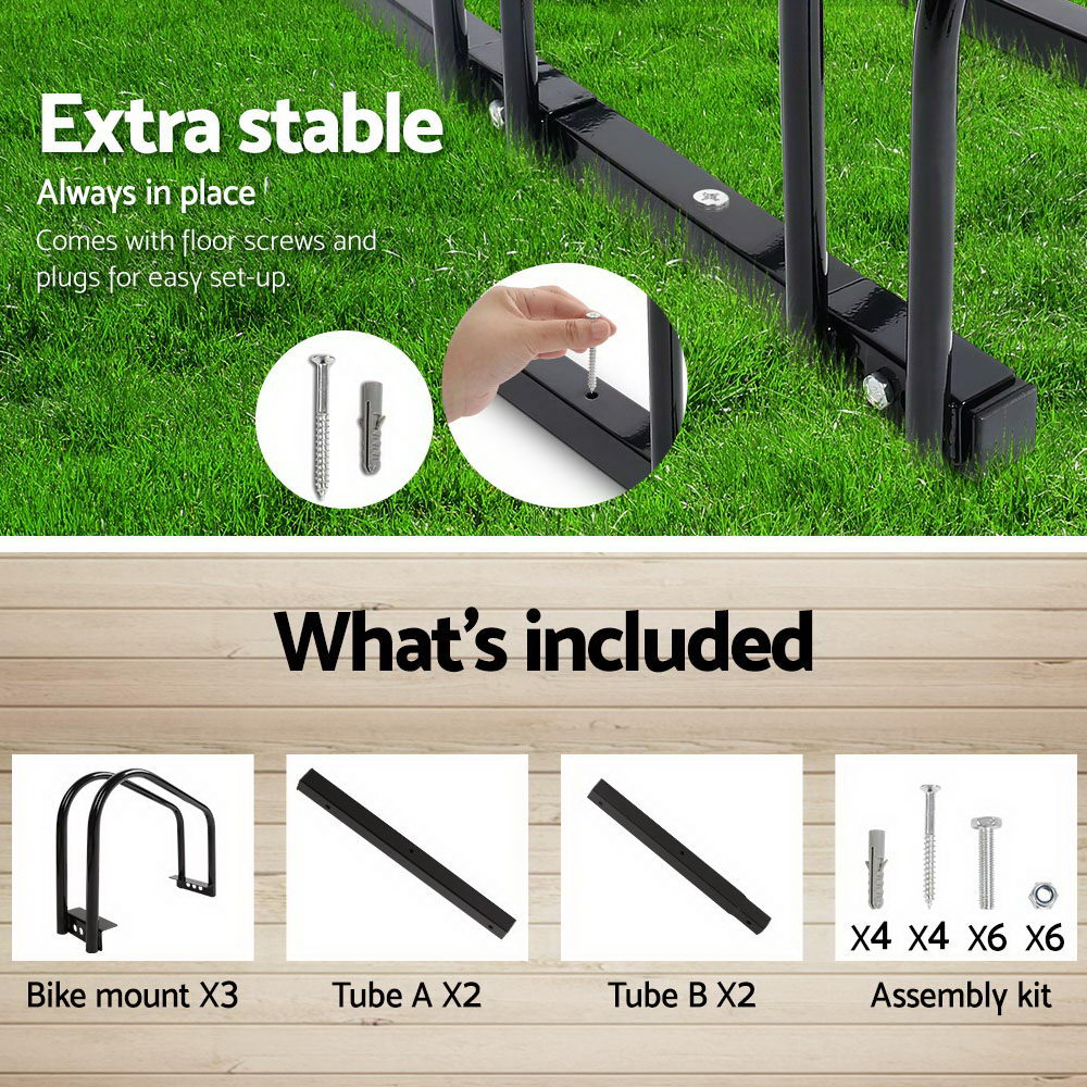 Portable Bike 3 Parking Rack Bicycle Instant Storage Stand - Black