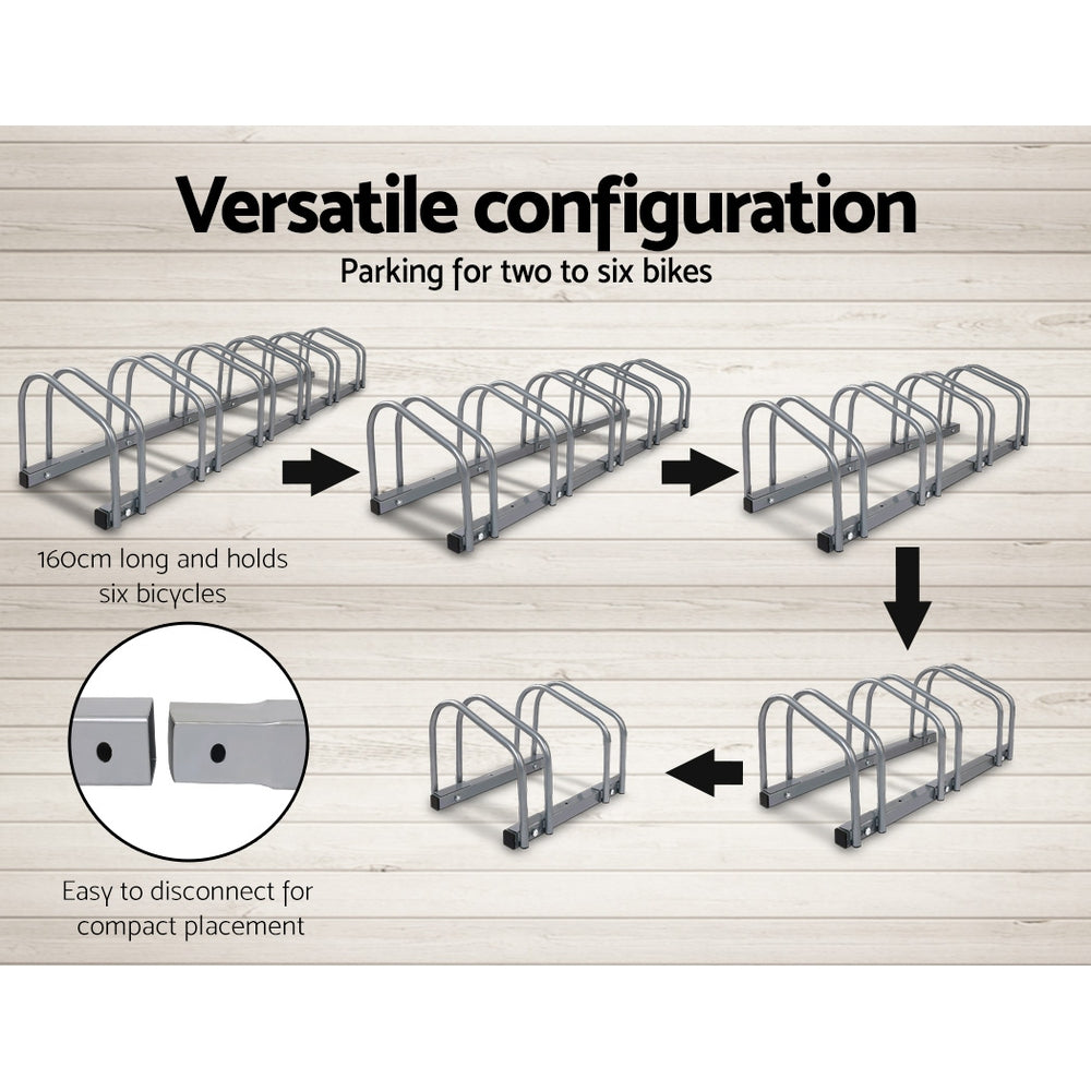 6 Bike Floor Parking Rack Instant Storage Stand Bicycle Cycling Portable Racks Silver