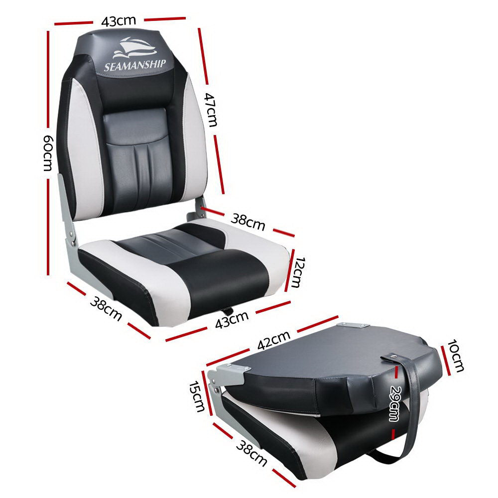 Set of 2 Folding Swivel Boat Seats - Grey & Black