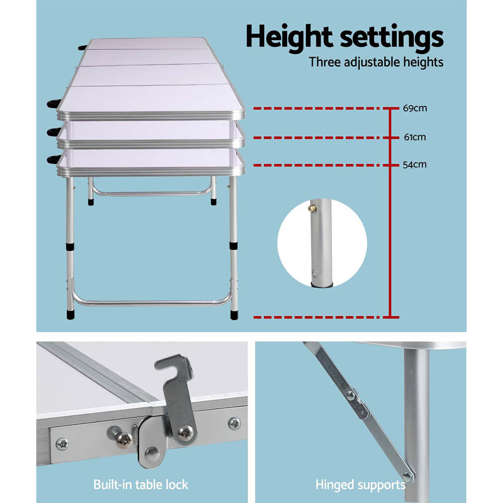 Folding Camping Table 240CM Portable Outdoor Picnic BBQ Aluminium Desk