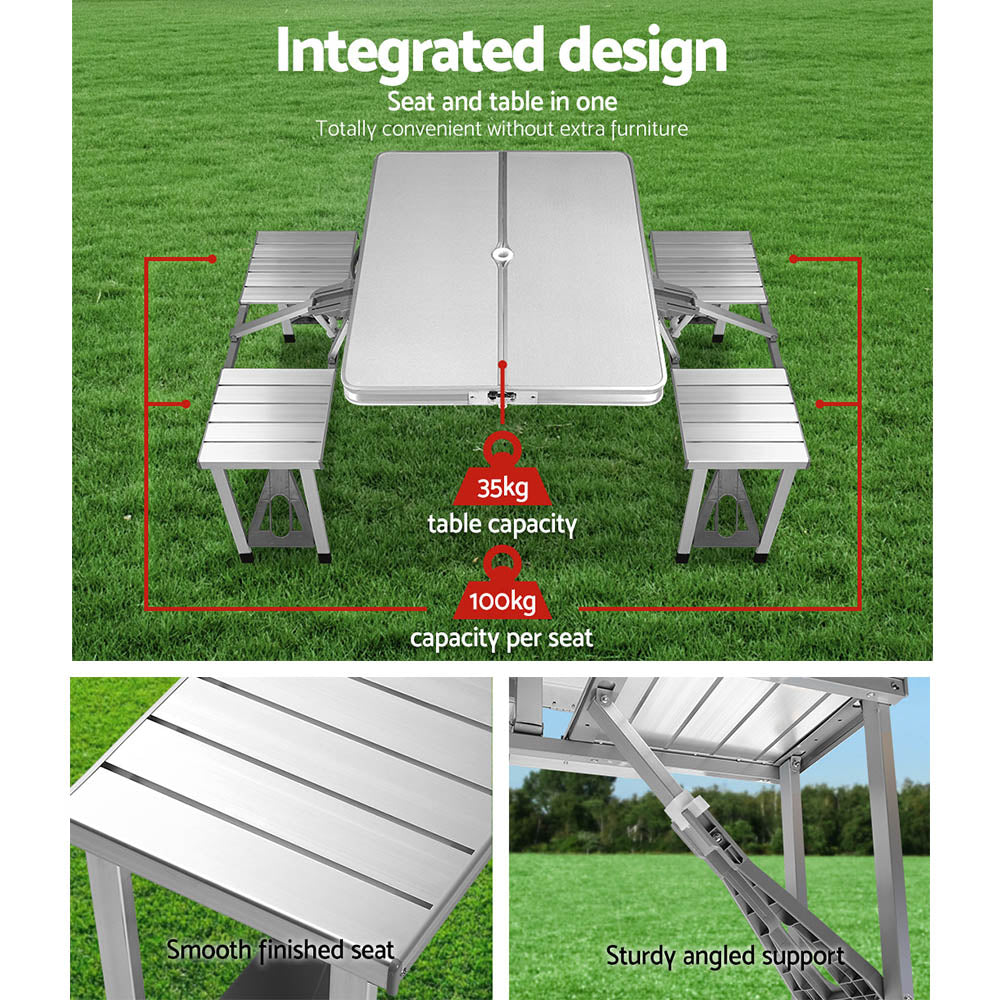 Camping Table with Chairs Folding Outdoor Picnic Beach BBQ 85CM