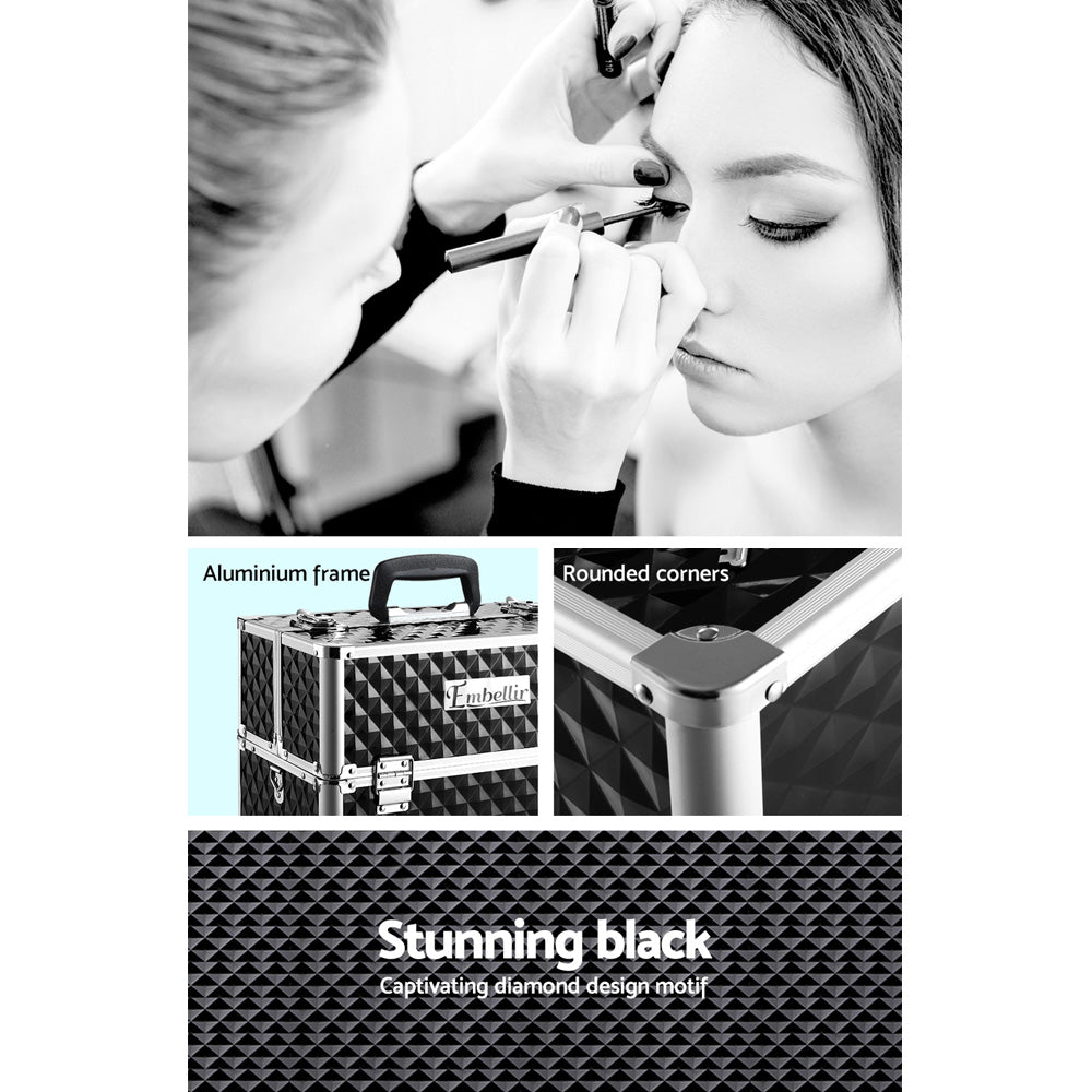 Portable Cosmetic Beauty Makeup Case - Diamond Black