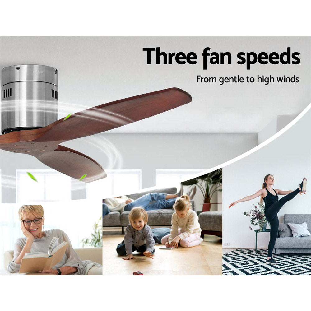 52'' Ceiling Fan With Remote Control Fans 3 Wooden Blades Timer