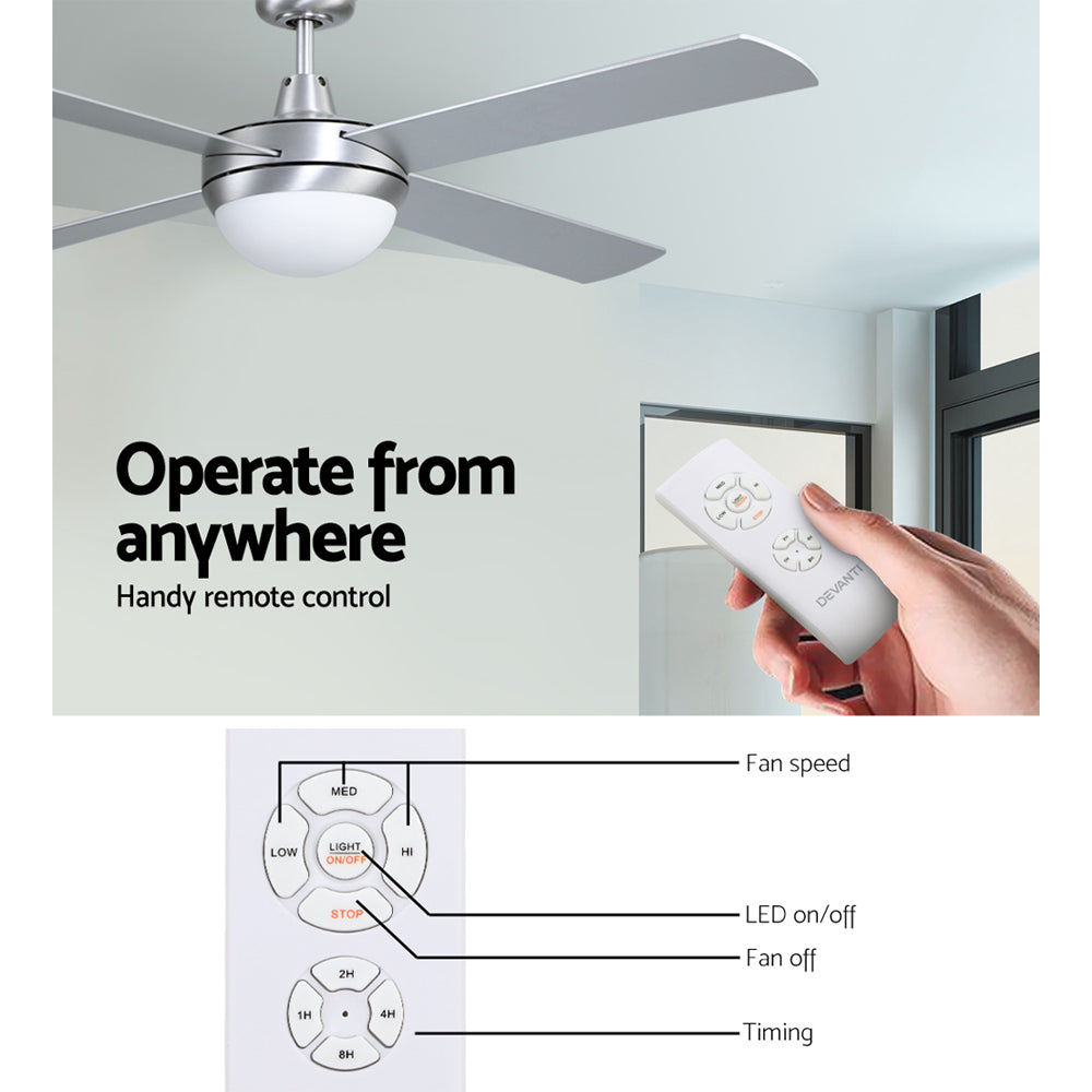 52'' Ceiling Fan w/Light w/Remote Timer - Silver