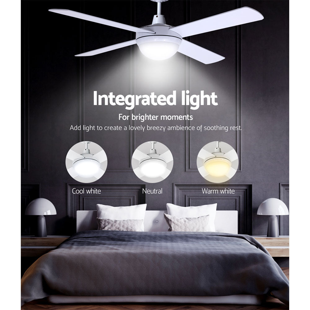 52'' Ceiling Fan w/Light w/Remote Timer - White