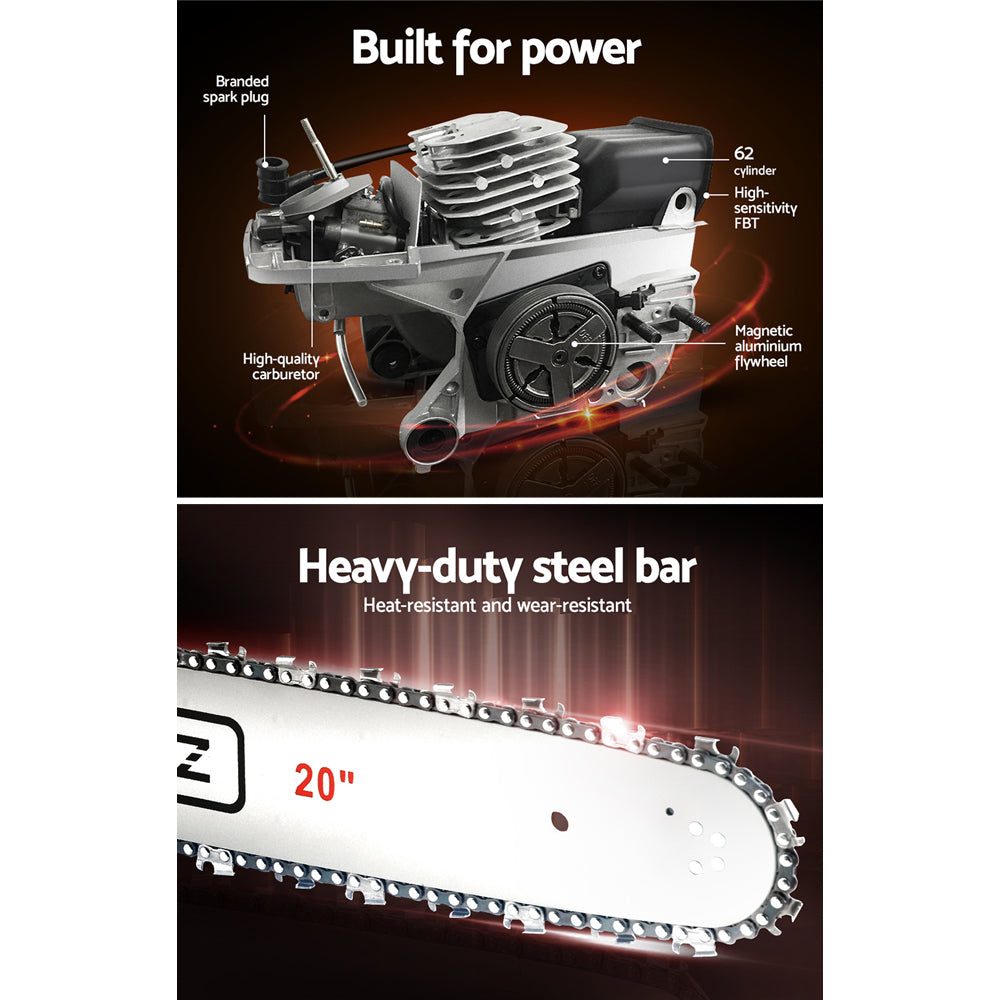 62CC Chainsaw Commercial Petrol 20" Bar E-Start 20 Bar Pruning Chain Saw