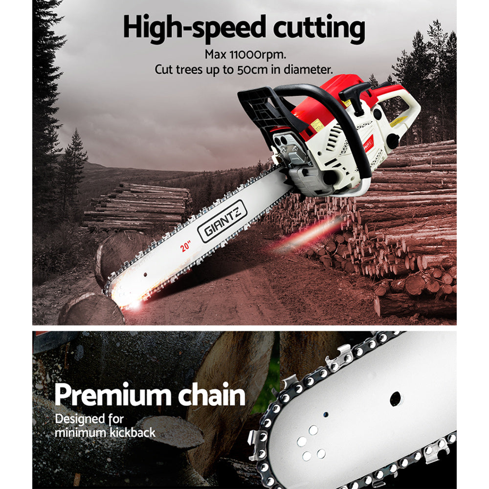 62CC Chainsaw Commercial Petrol 20" Bar E-Start 20 Bar Pruning Chain Saw