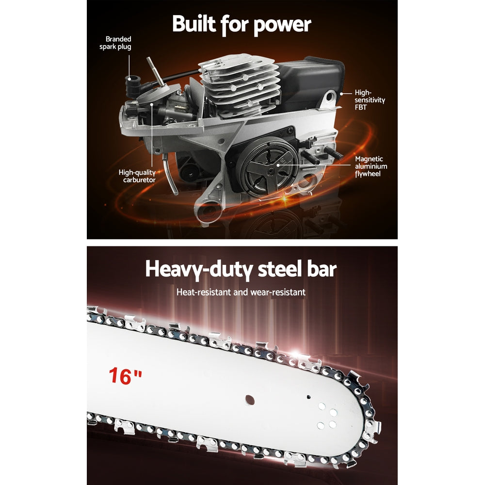 Petrol Chainsaw Chain Saw E-Start Commercial 45cc 16'' Top Handle Tree