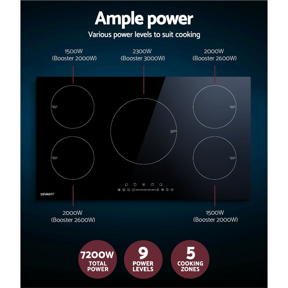 Induction Cooktop 90cm Electric Cooker Ceramic 5 Zones Stove Hot Plate