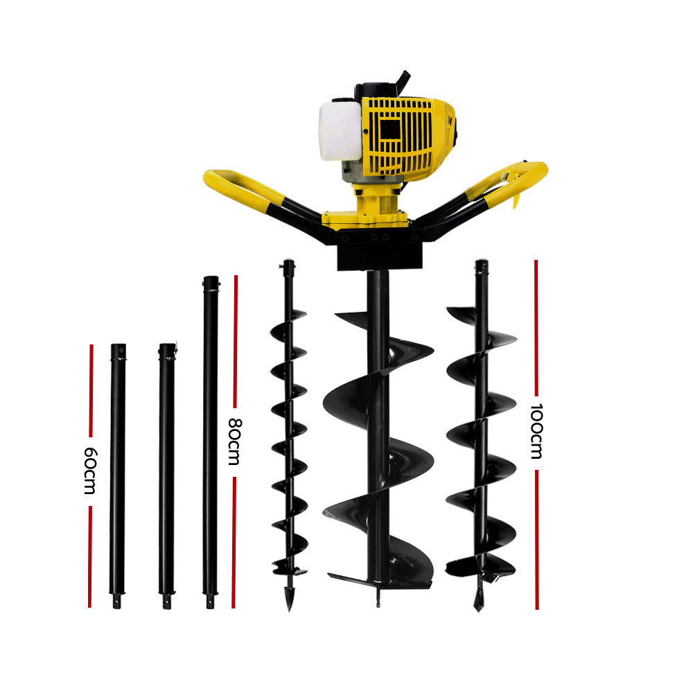 80CC Post Hole Digger Petrol Drill Auger Borer Fence Extension Bits