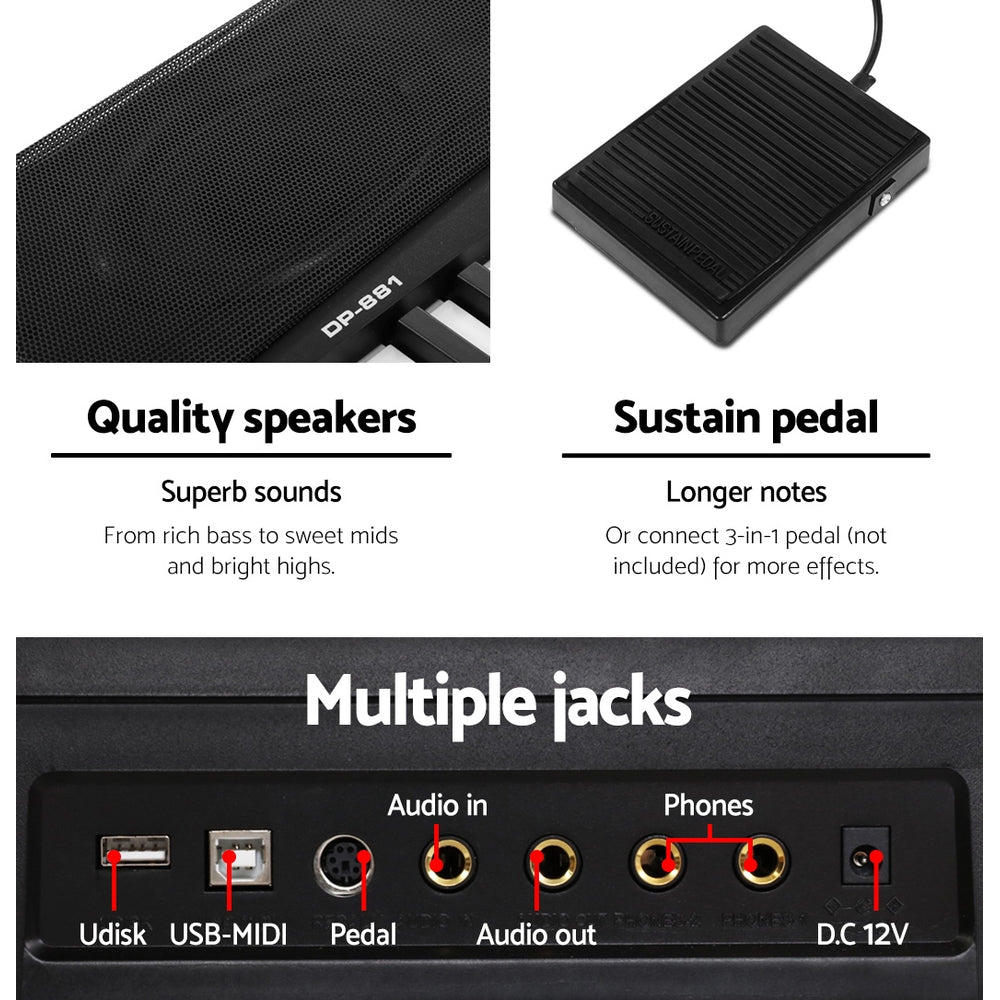 88 Keys Electronic Piano Keyboard Electric Holder Music Stand Touch Sensitive with Sustain pedal