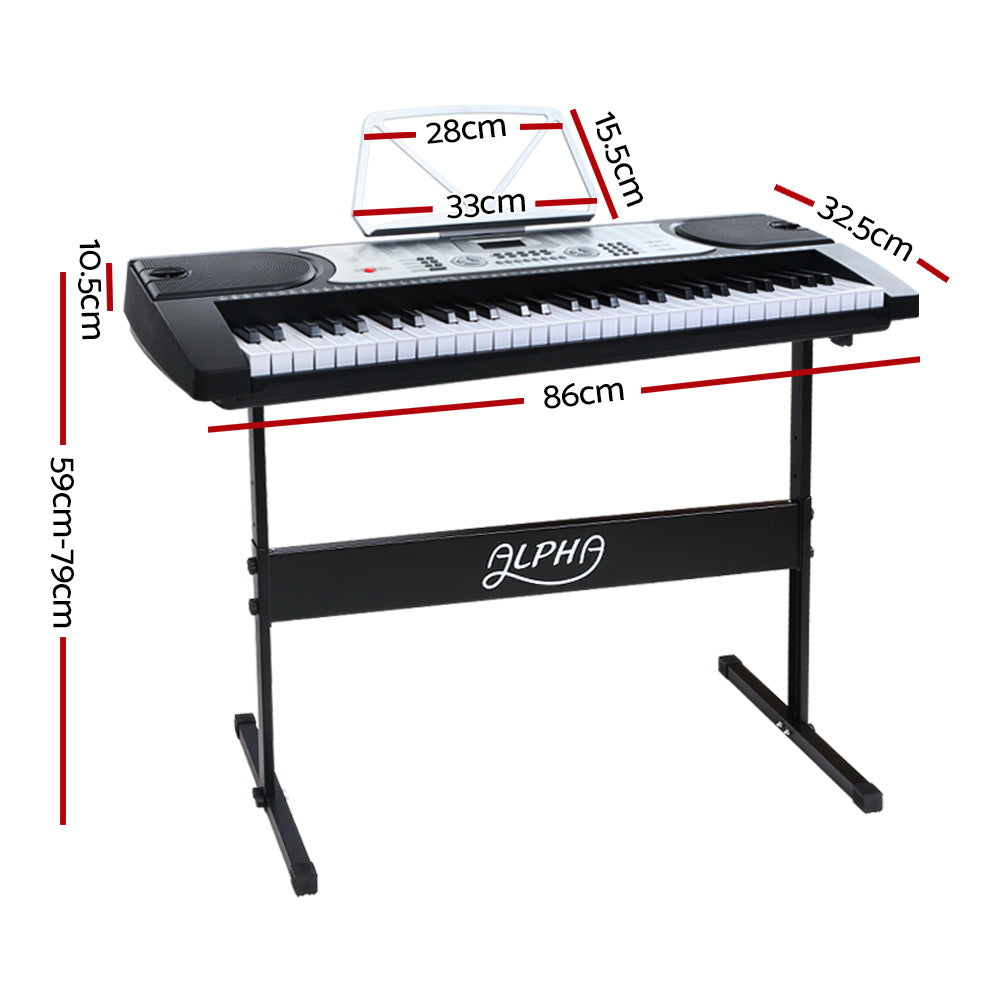 61 Keys Electronic Piano Keyboard LED Electric Silver with Music Stand for Beginner