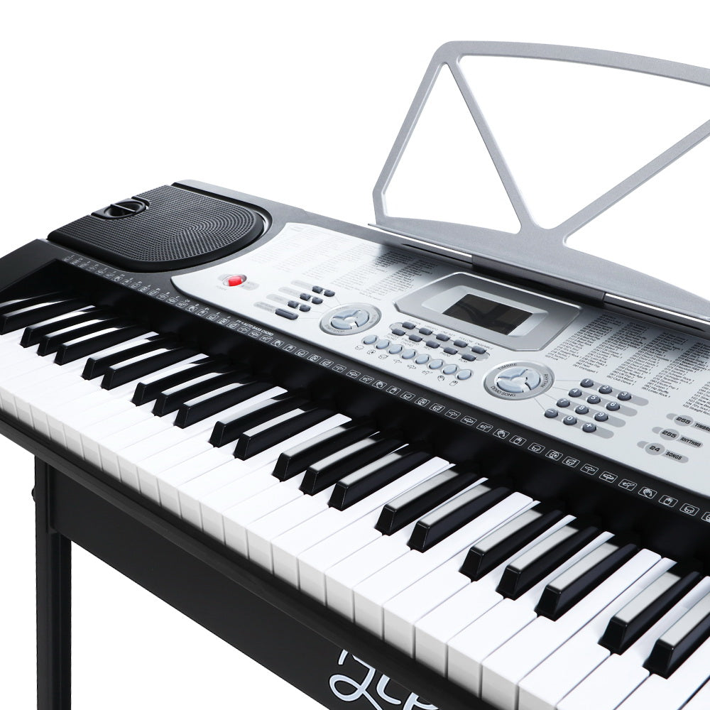 61 Keys Electronic Piano Keyboard LED Electric Silver with Music Stand for Beginner