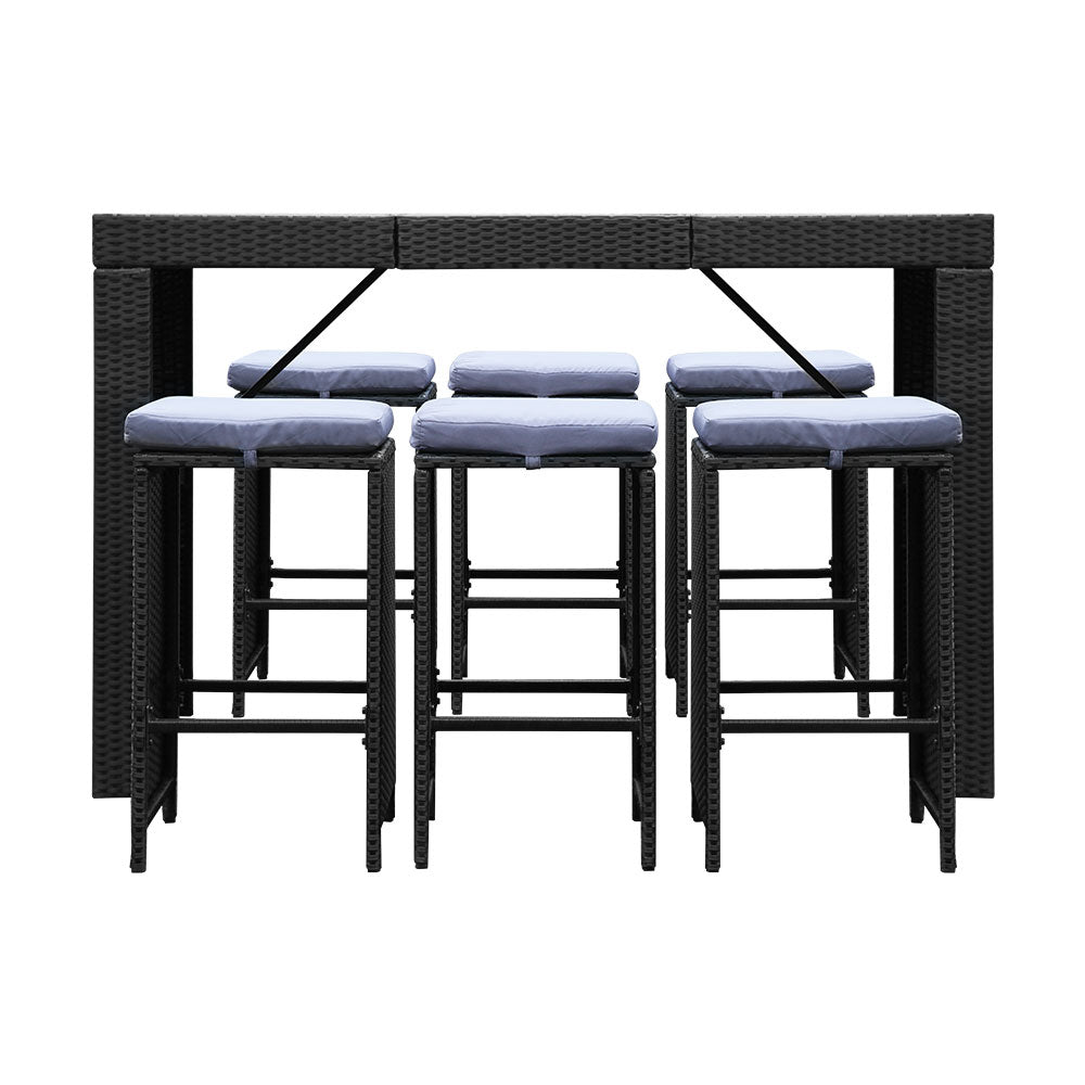 7 Piece Outdoor Dining Table Set - Black