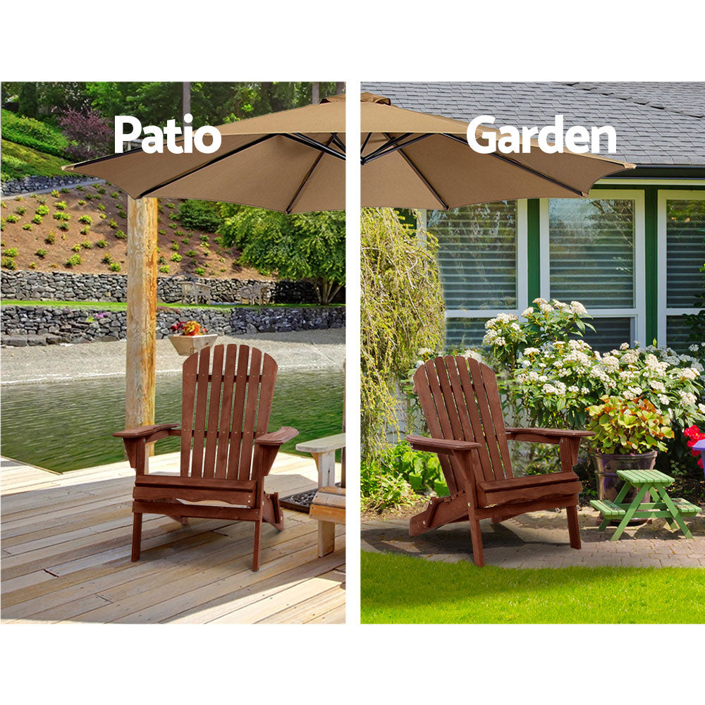 3PC Outdoor Setting Beach Chairs Table Wooden Adirondack Lounge Garden