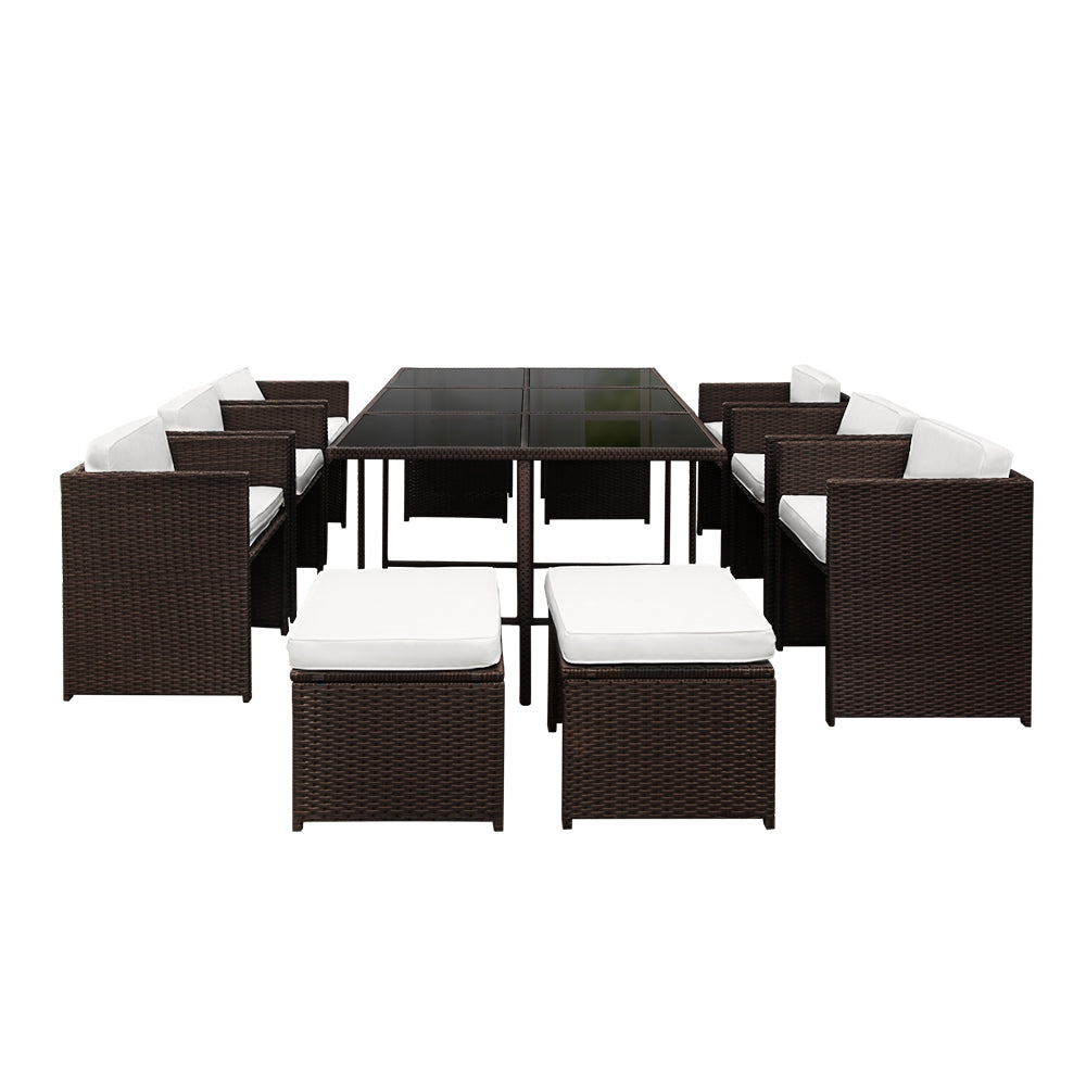 11 Piece PE Wicker Outdoor Dining Set - Brown & White