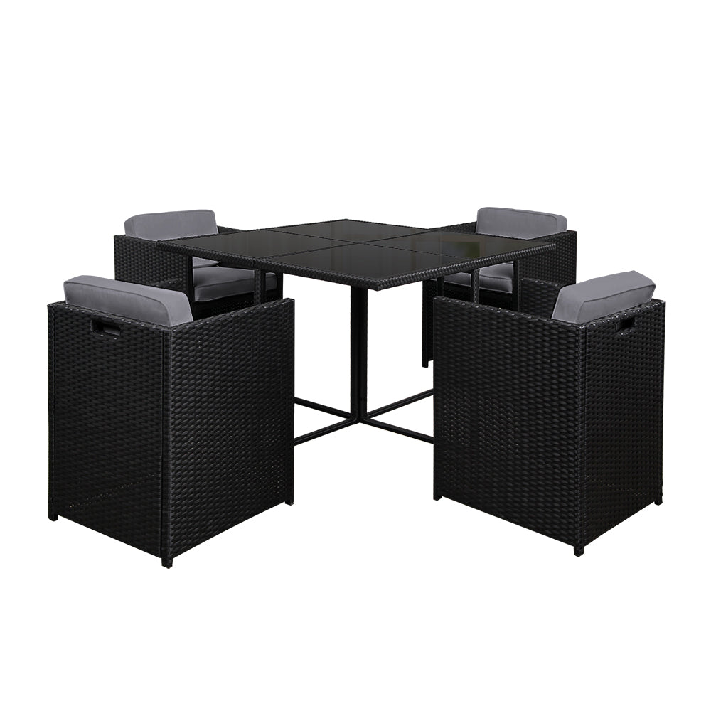 5 Piece Wicker Outdoor Dining Set - Black