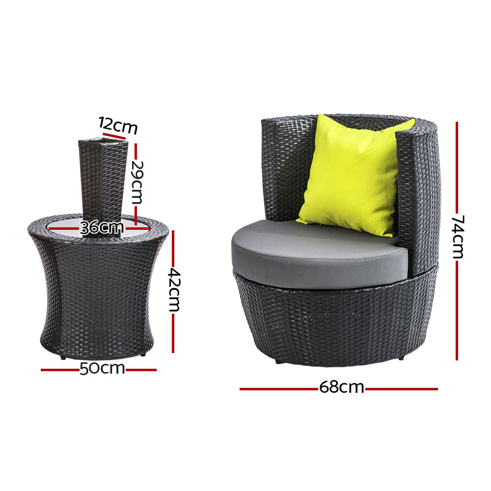 4 Piece PE Wicker Outdoor Set - Black