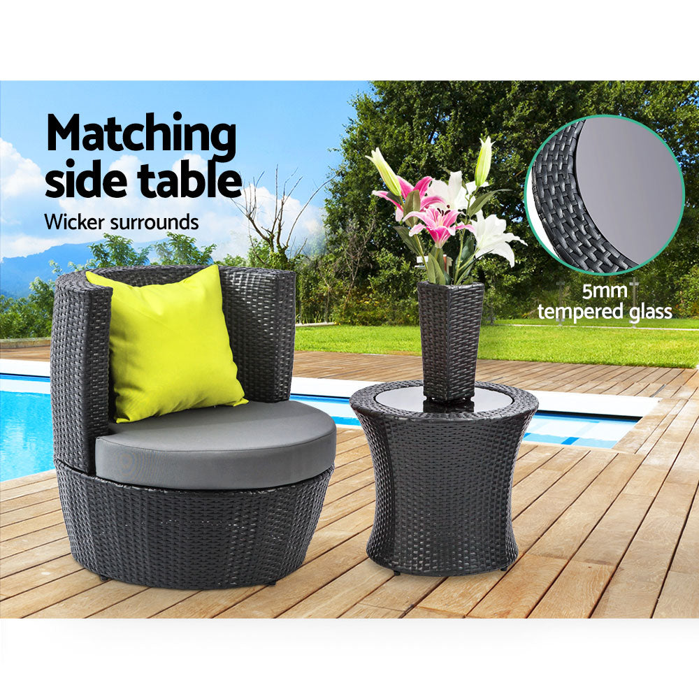 4 Piece PE Wicker Outdoor Set - Black