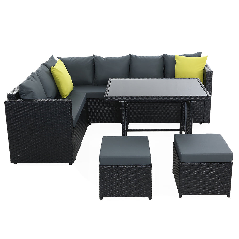 Outdoor Furniture Patio Set Dining Sofa Table Chair Lounge Wicker Garden Black