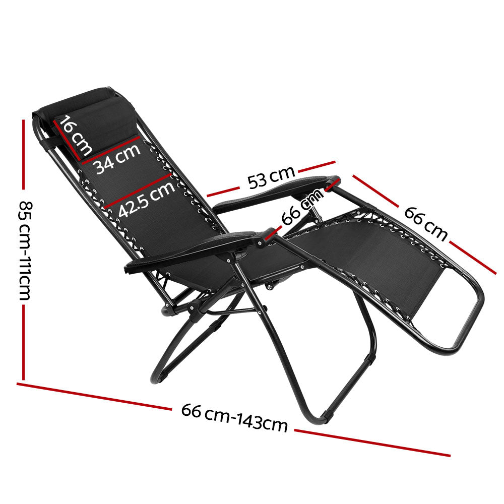 Set of 2 Zero Gravity Chairs Reclining Outdoor Furniture Sun Lounge Folding Camping Lounger Black