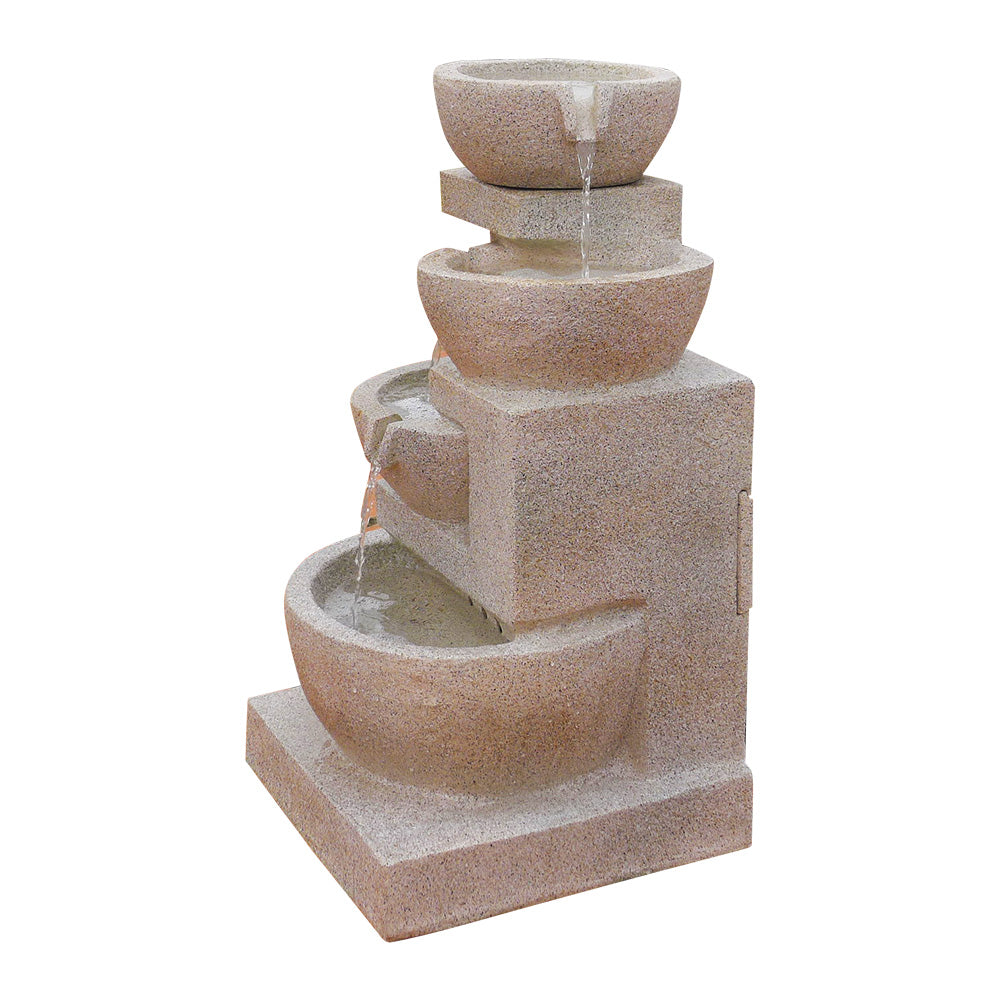 4 Tier Solar Powered Water Fountain with Light - Sand Beige