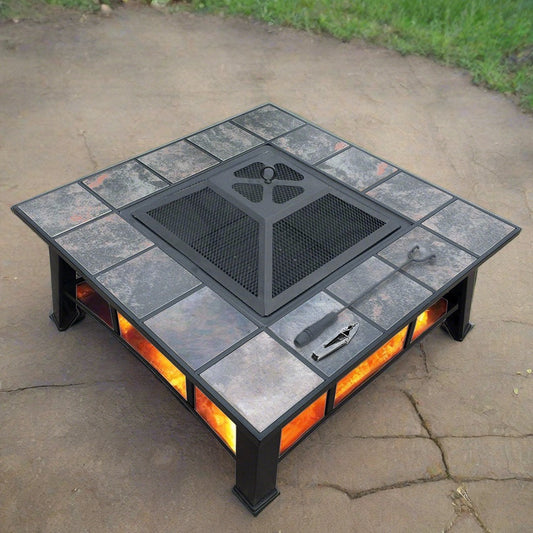 Fire Pit BBQ Grill Smoker Table Outdoor Garden Ice Pits Wood Firepit