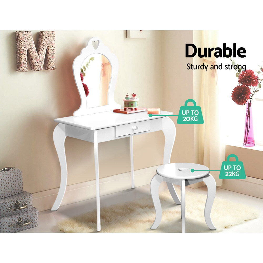 White Kids Vanity Dressing Table Stool Set Mirror Princess Children Makeup