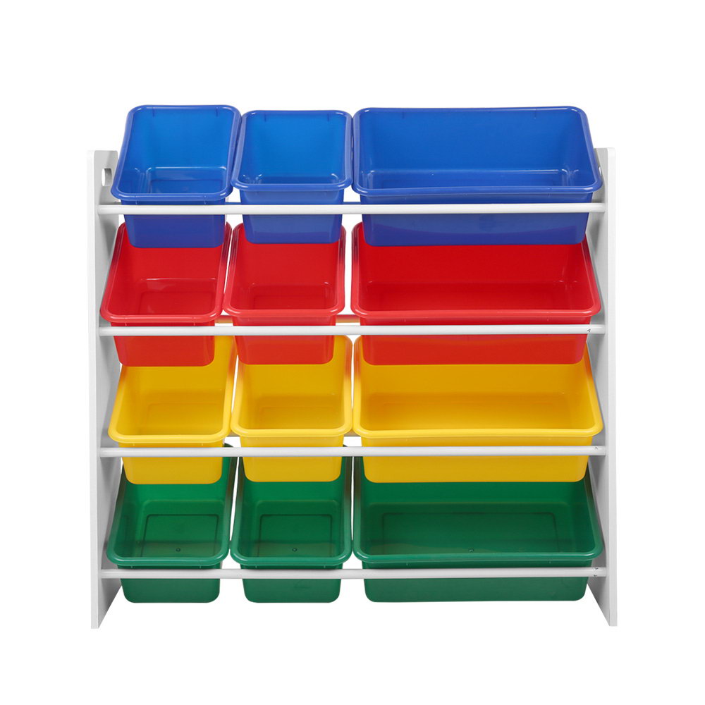 12 Plastic Bins Kids Toy Organiser Box Bookshelf Storage Children Rack