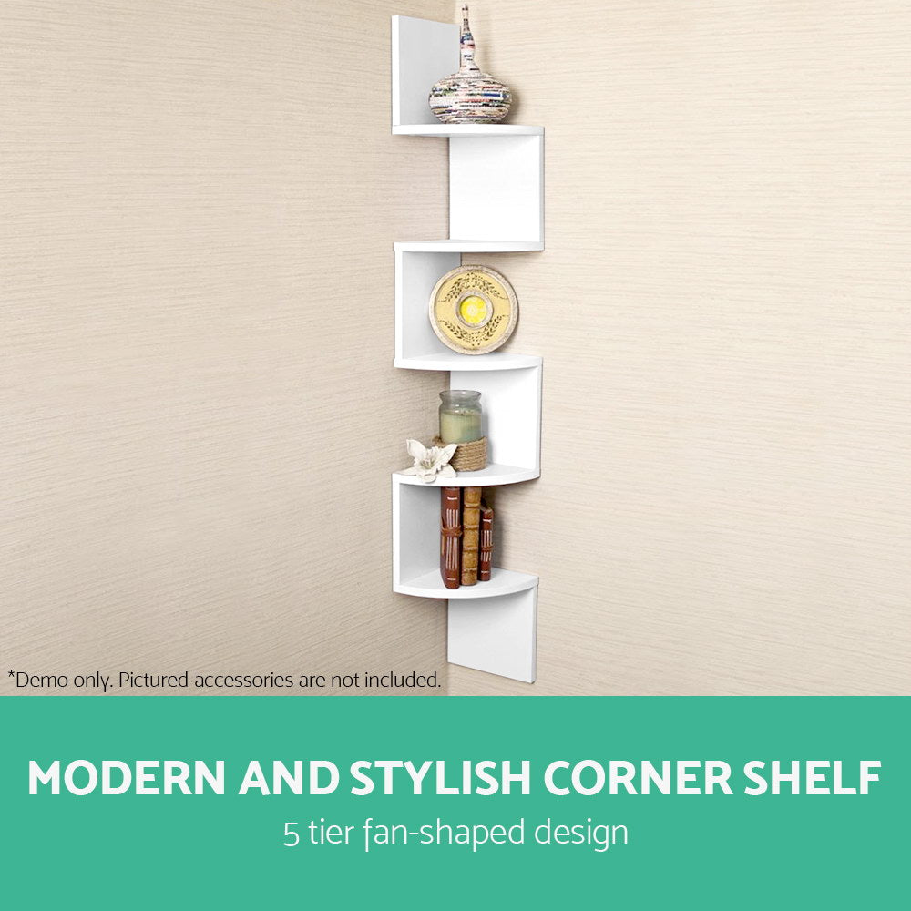 Wall Shelf Corner Floating 5-Tier White