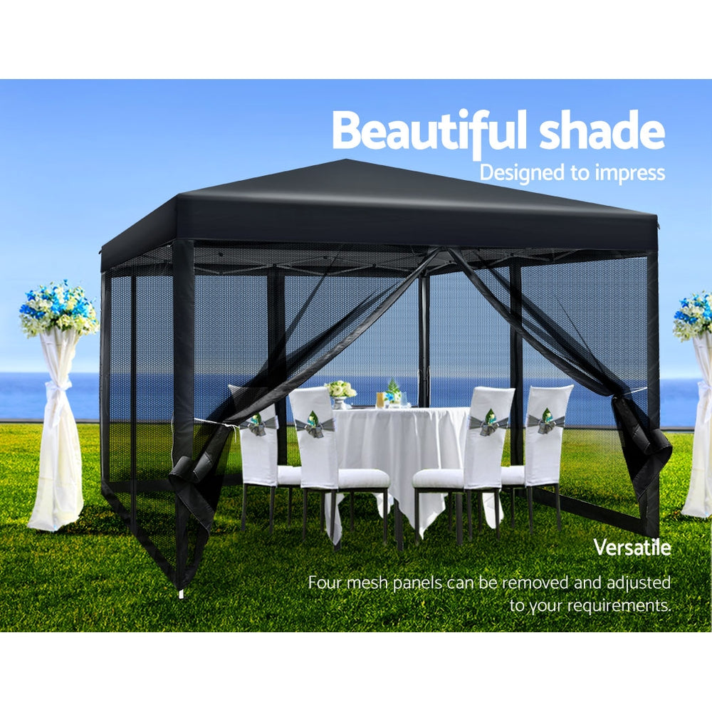 Gazebo Pop Up Marquee 3x3 Wedding Side Mesh Wall Outdoor Gazebos Black