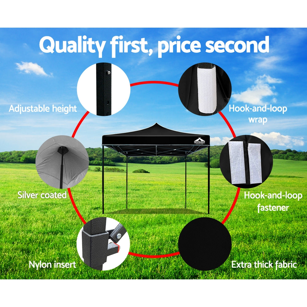 Gazebo Pop Up Marquee 3x3m Outdoor Tent Folding Wedding Gazebos Black