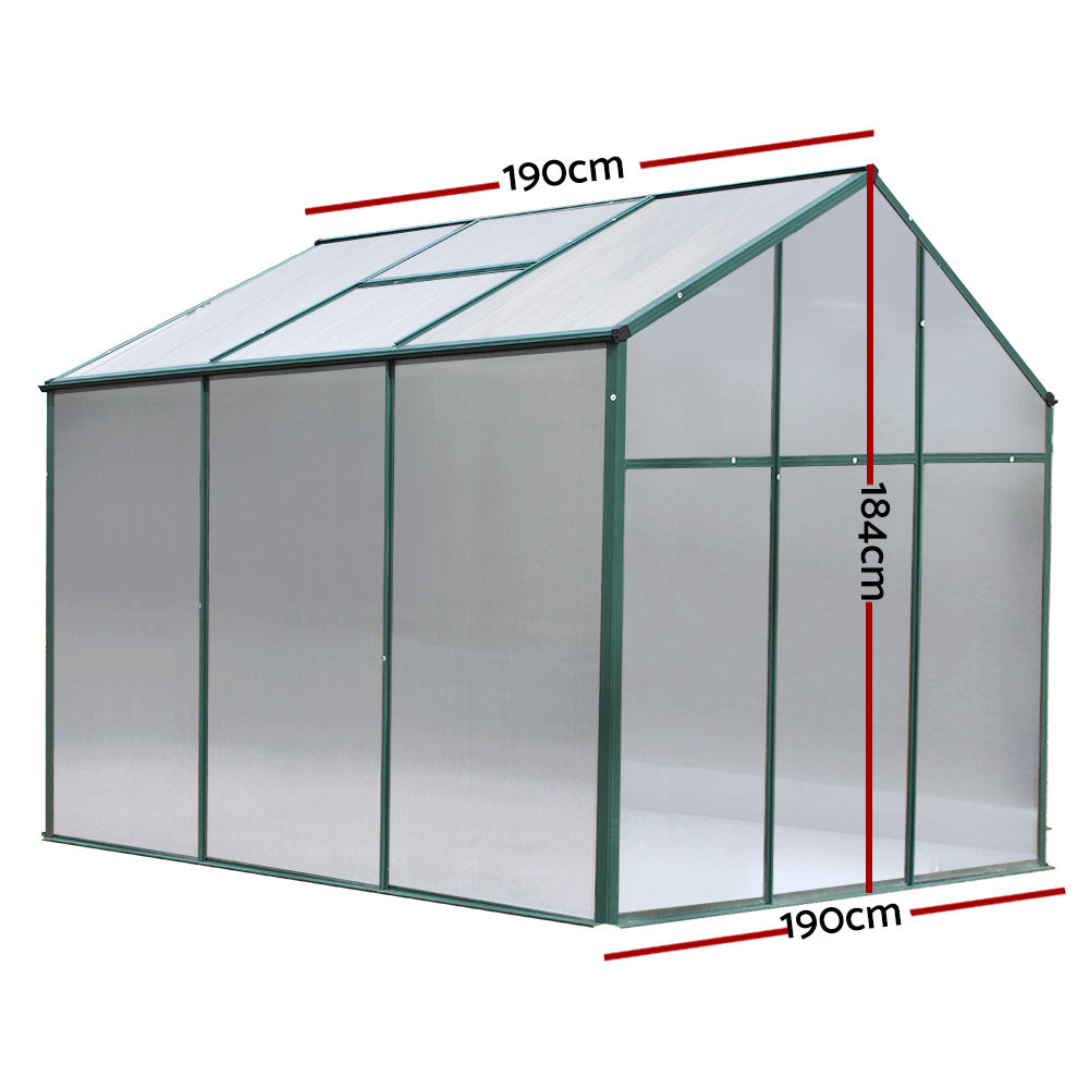 Greenhouse Aluminium Green House Garden Shed Polycarbonate 1.9x1.9M