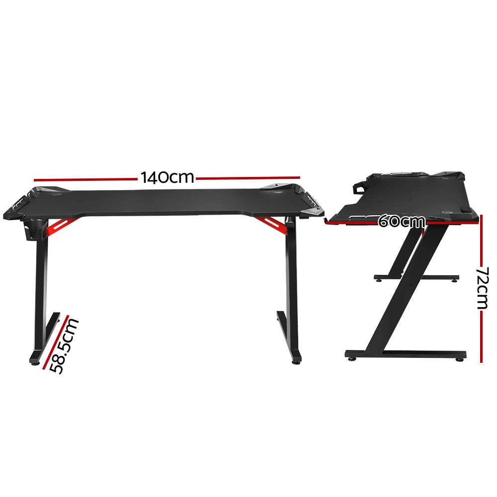 Gaming Desk Computer Desks Table Study Home Office RGB LED Light 140CM