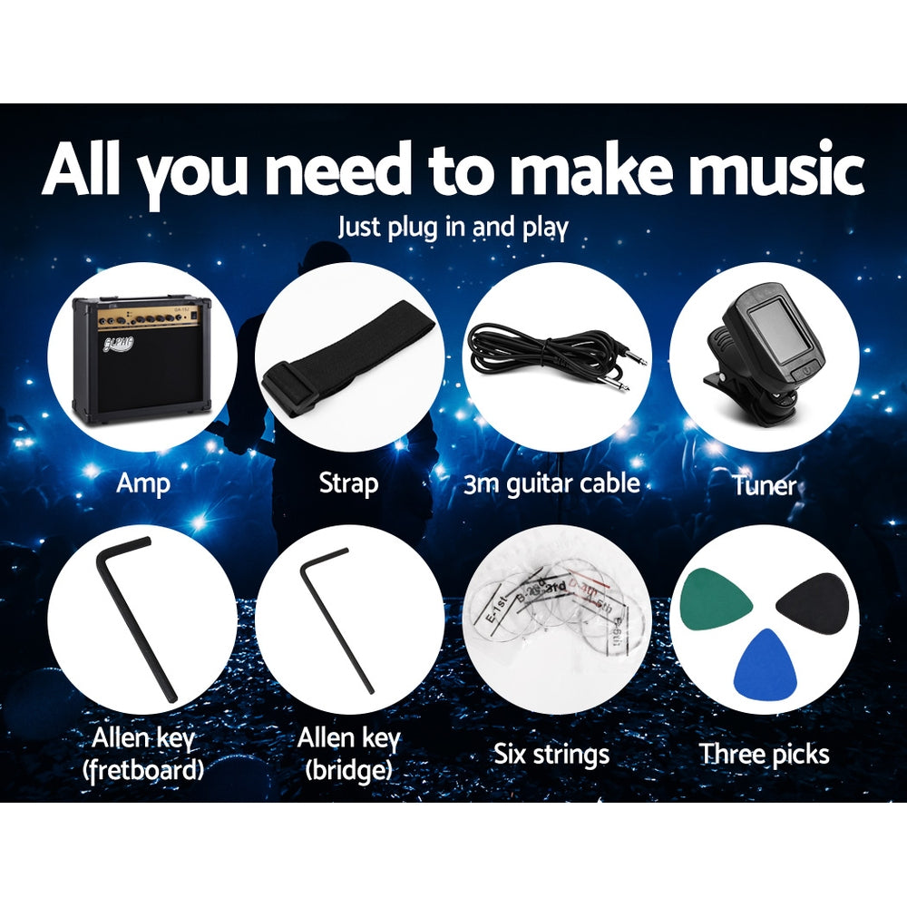 Electric Guitar And AMP Music String Instrument Rock Black Carry Bag Steel String