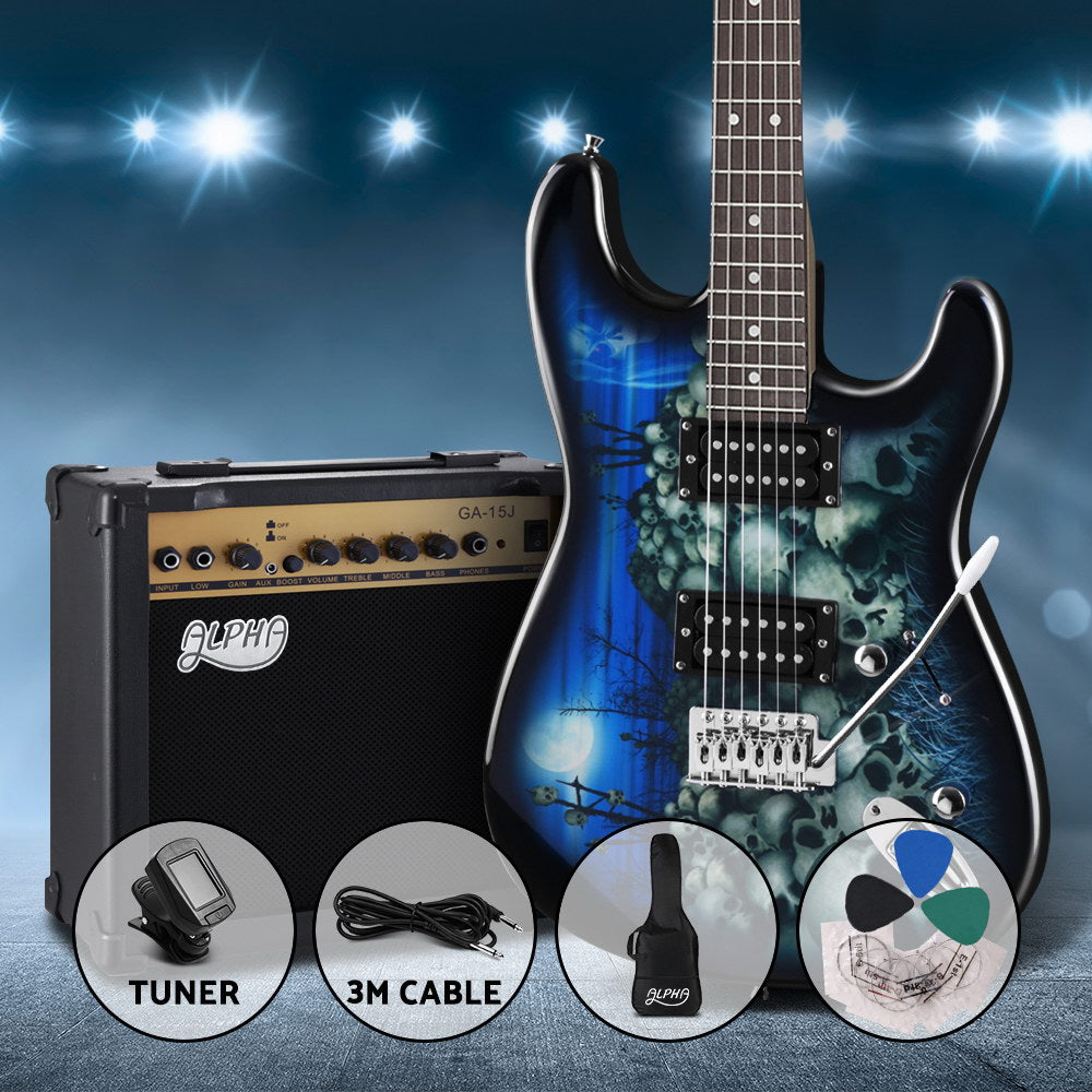 Electric Guitar And AMP Music String Instrument Rock Blue Carry Bag Steel String