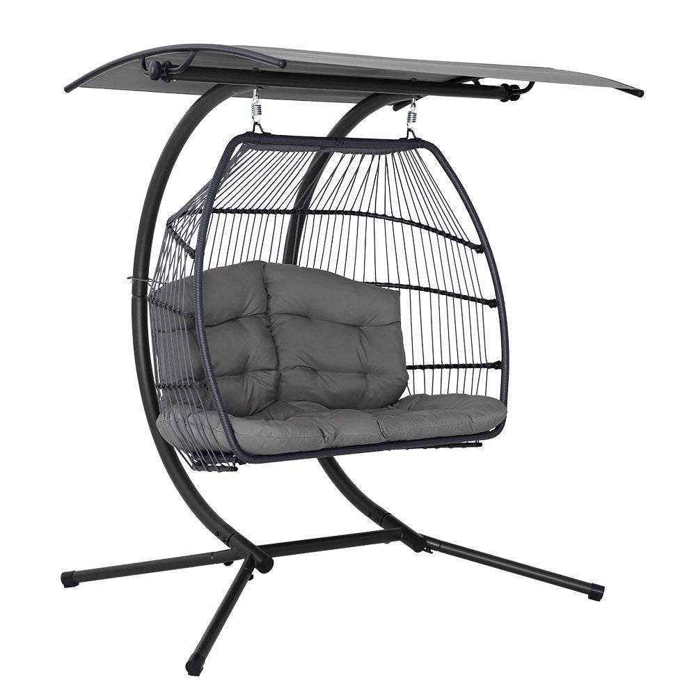 Outdoor Furniture Lounge Hanging Swing Chair Egg Hammock Stand Rattan Wicker Grey