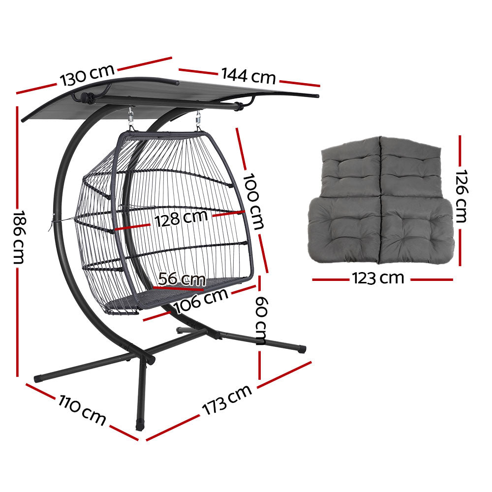 Outdoor Furniture Lounge Hanging Swing Chair Egg Hammock Stand Rattan Wicker Grey