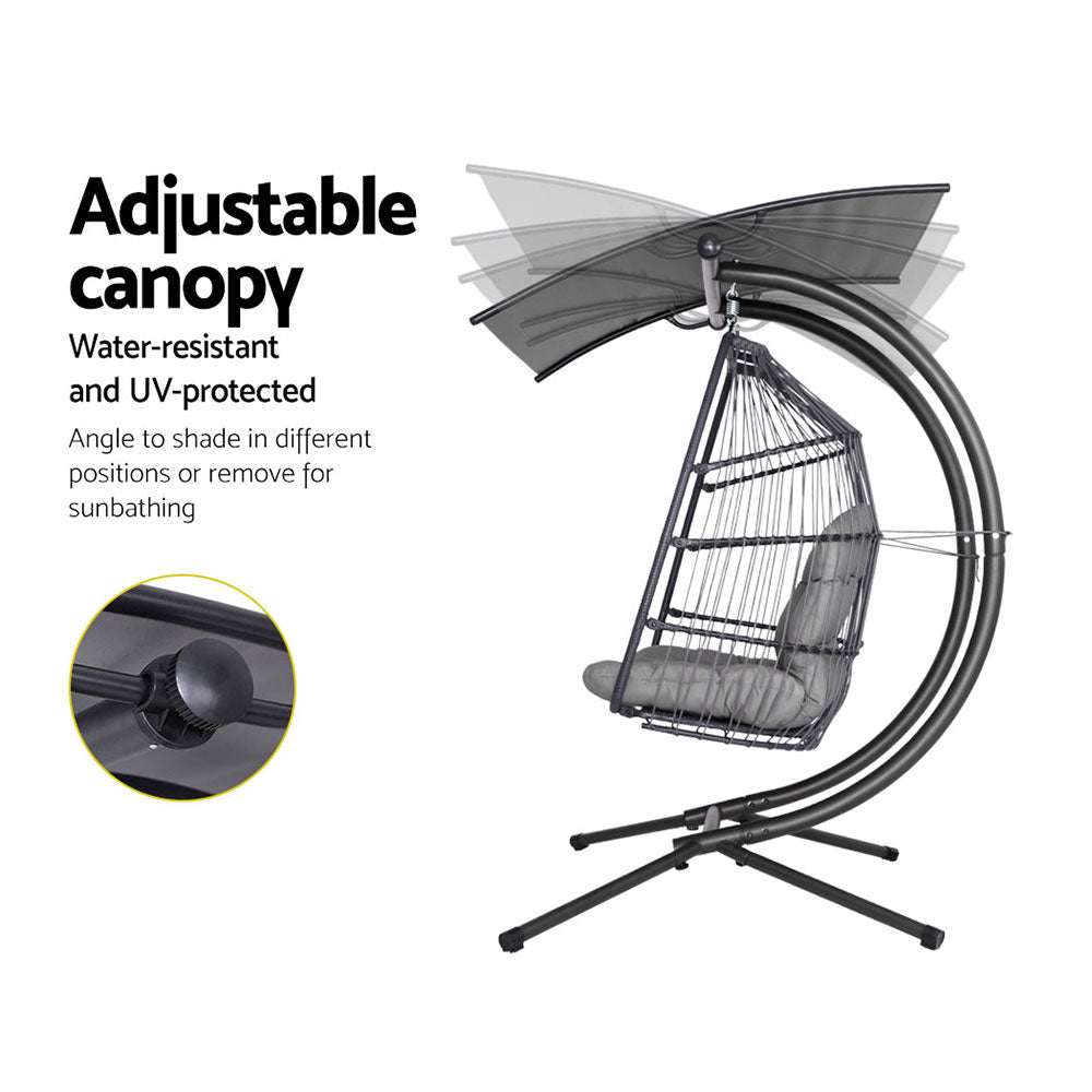 Outdoor Furniture Lounge Hanging Swing Chair Egg Hammock Stand Rattan Wicker Grey