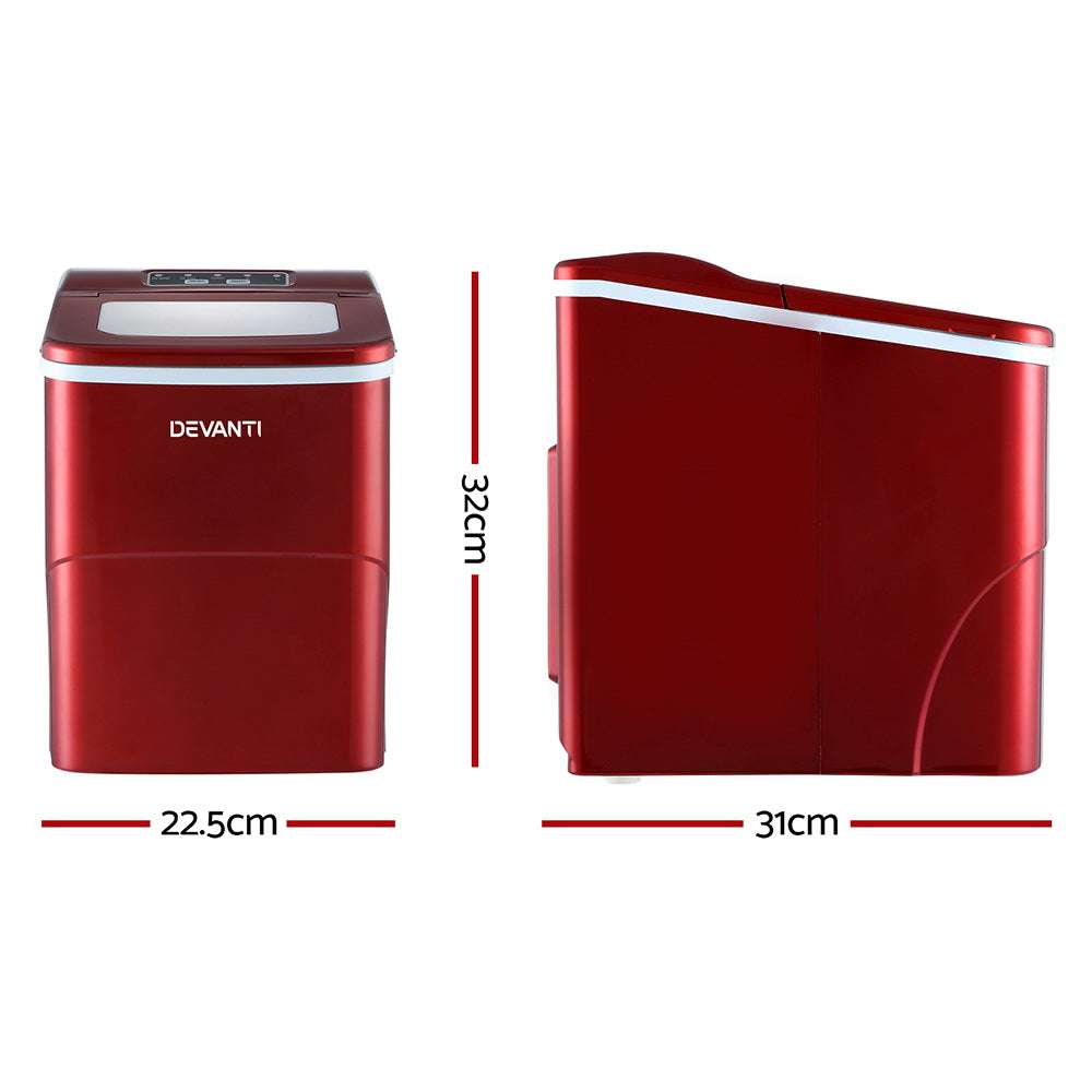 Portable Ice Cube Maker Machine 2L Home Bar Benchtop Easy Quick Red