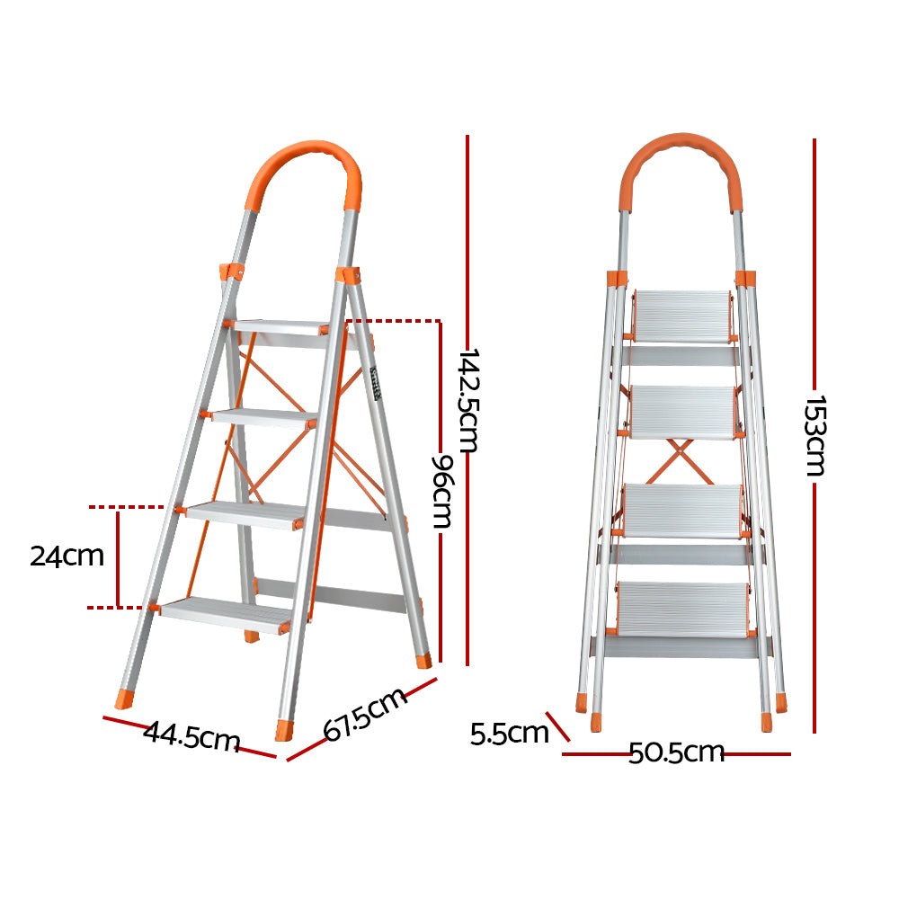 4 Step Ladder Multi-Purpose Folding Aluminium Light Weight Non Slip Platform