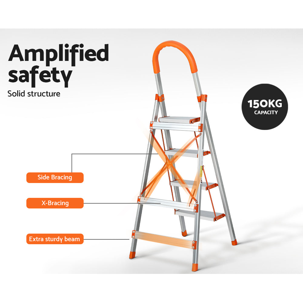 4 Step Ladder Multi-Purpose Folding Aluminium Light Weight Non Slip Platform