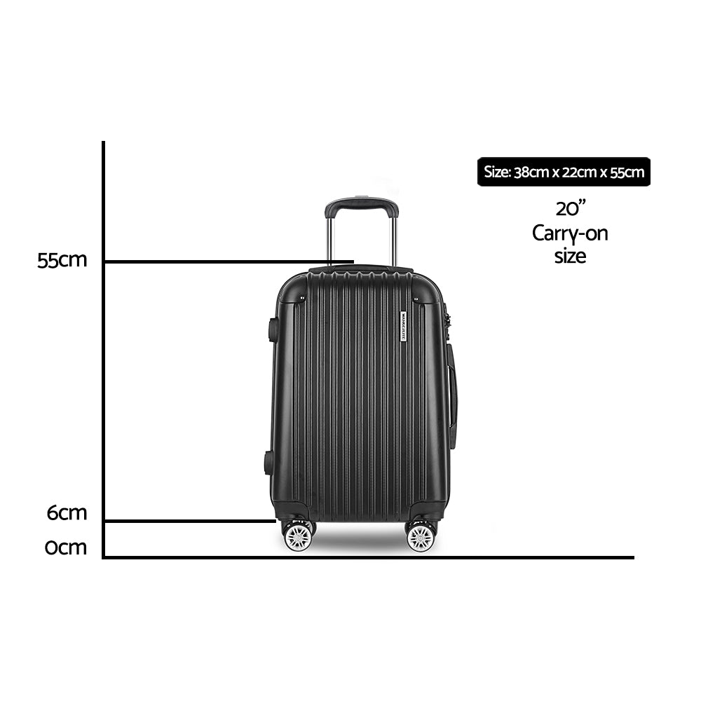 20" 55cm Luggage Trolley Travel Set Suitcase Carry On Hard Shell Case Sets Lightweight Black