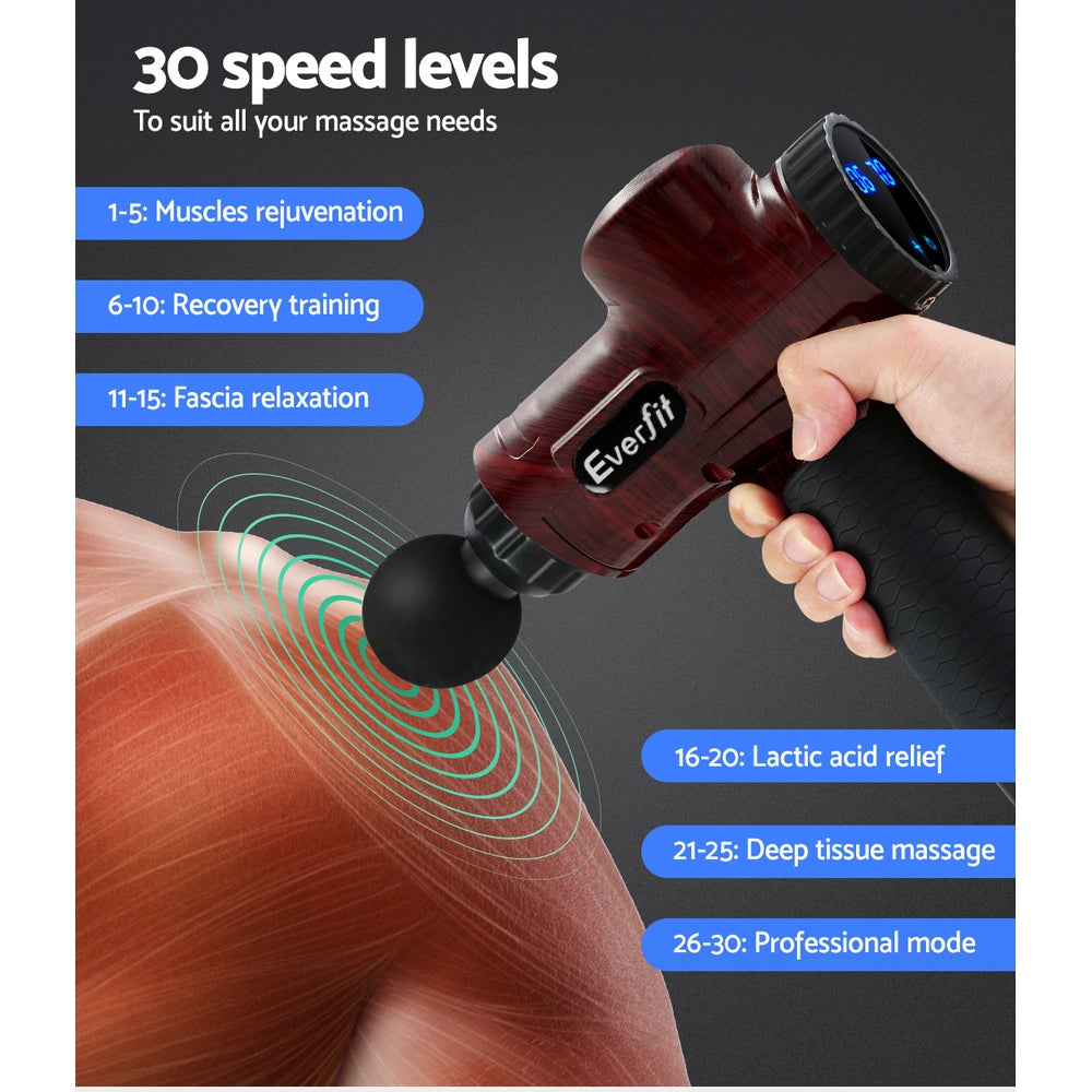 Massage Gun 30 Speed 6 Heads Vibration Muscle Massager Chargeable Red