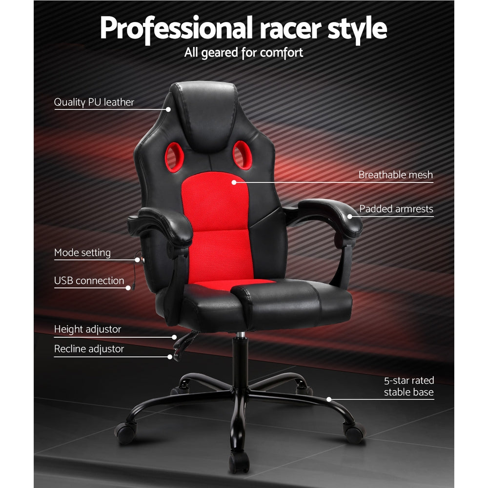 Massage Office Chair Gaming Computer Seat Recliner Racer Red