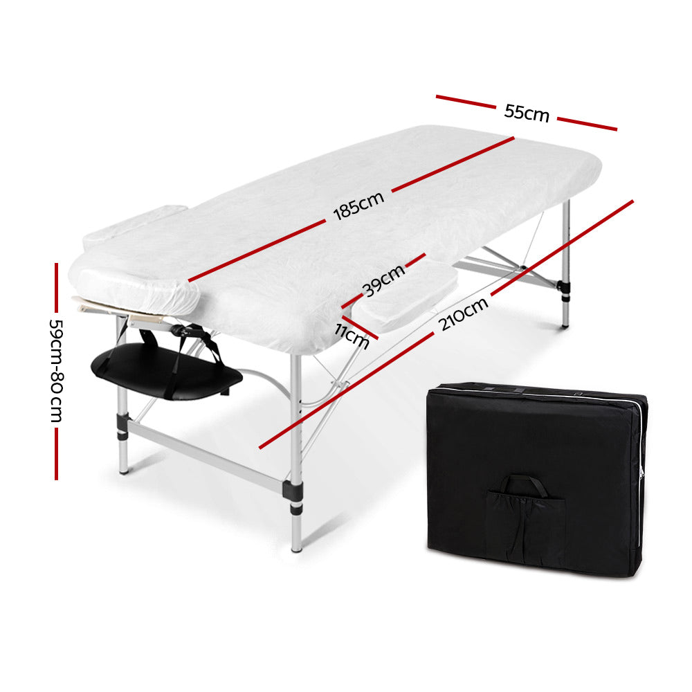 2 Fold Portable Aluminium Massage Table Massage Bed Beauty Therapy Black 55cm