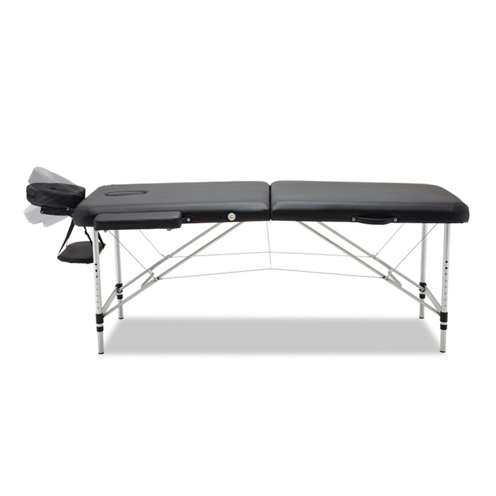 2 Fold Portable Aluminium Massage Table Massage Bed Beauty Therapy Black 55cm