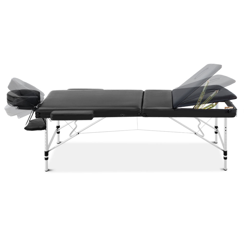 3 Fold Portable Aluminium Massage Table - Black