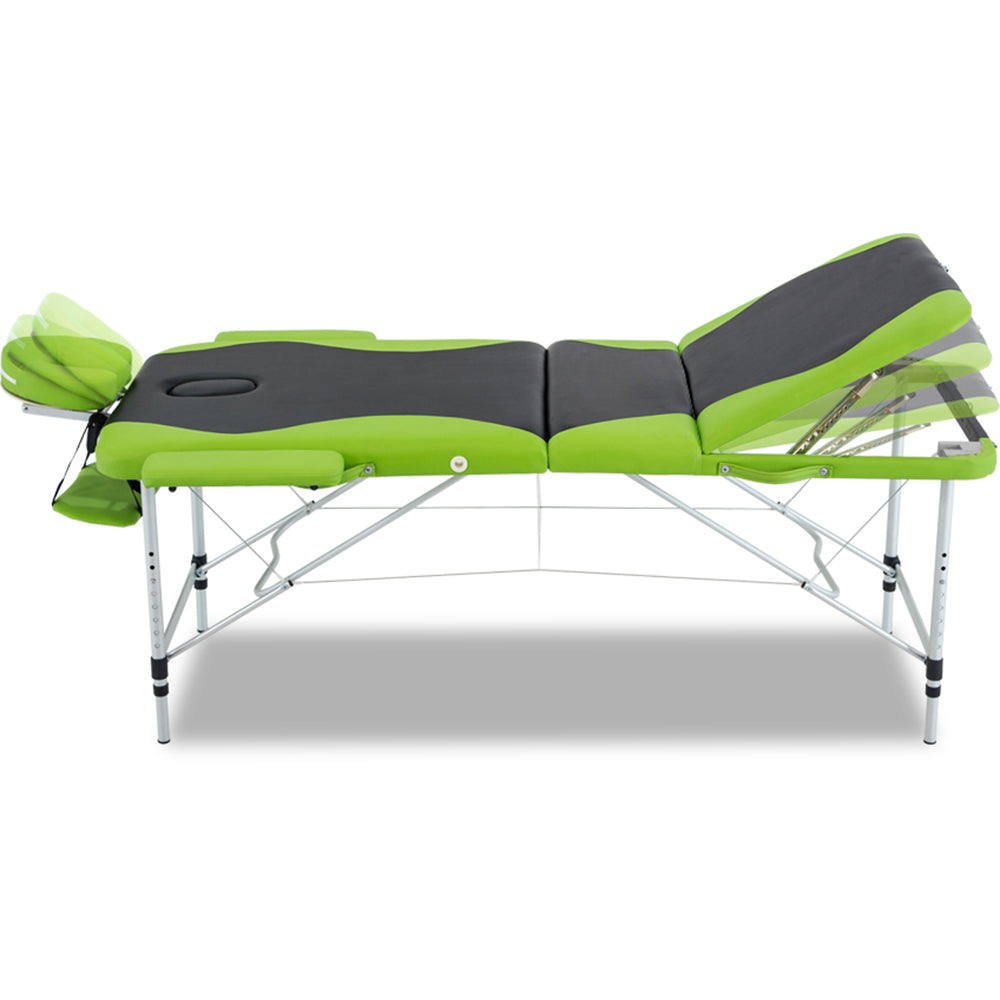 3 Fold Portable Aluminium Massage Table - Green & Black