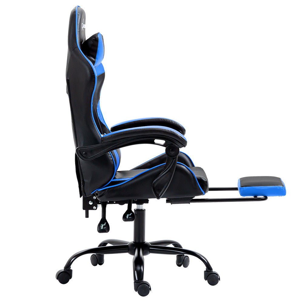 Office Chair Leather Gaming Chairs Footrest Recliner Study Work Blue